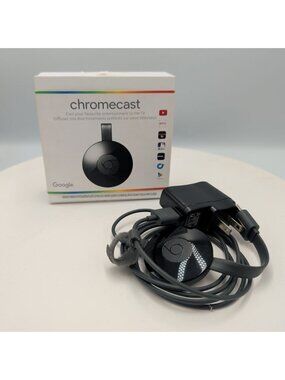Google Chromecast (2nd Generation) HD (1080p) Media Streamer Black Boxed w Cable